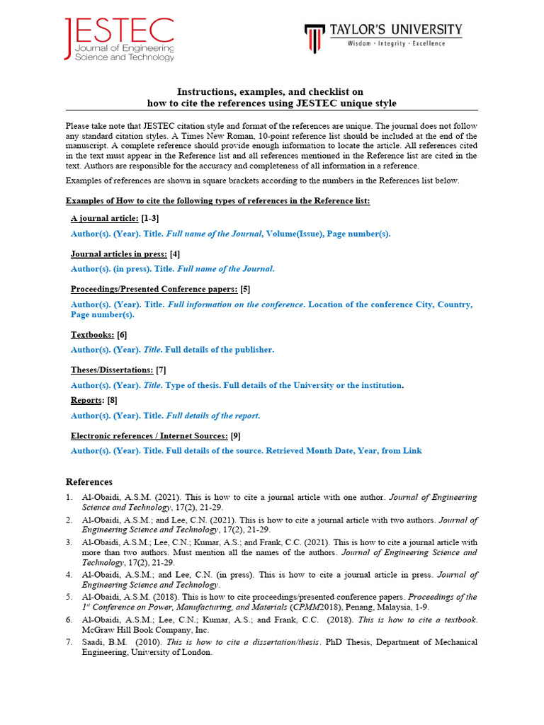 Reference formatting instructions examples and checklist pdf