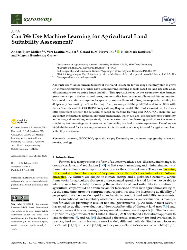 Moller - Can We Use Machine Learning For Agricultural Land | PDF ...