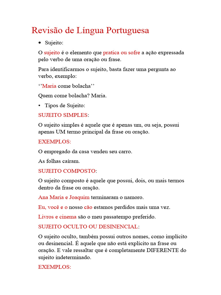 Tipos de Sujeito na Língua Portuguesa | PDF | Assunto (gramática ...