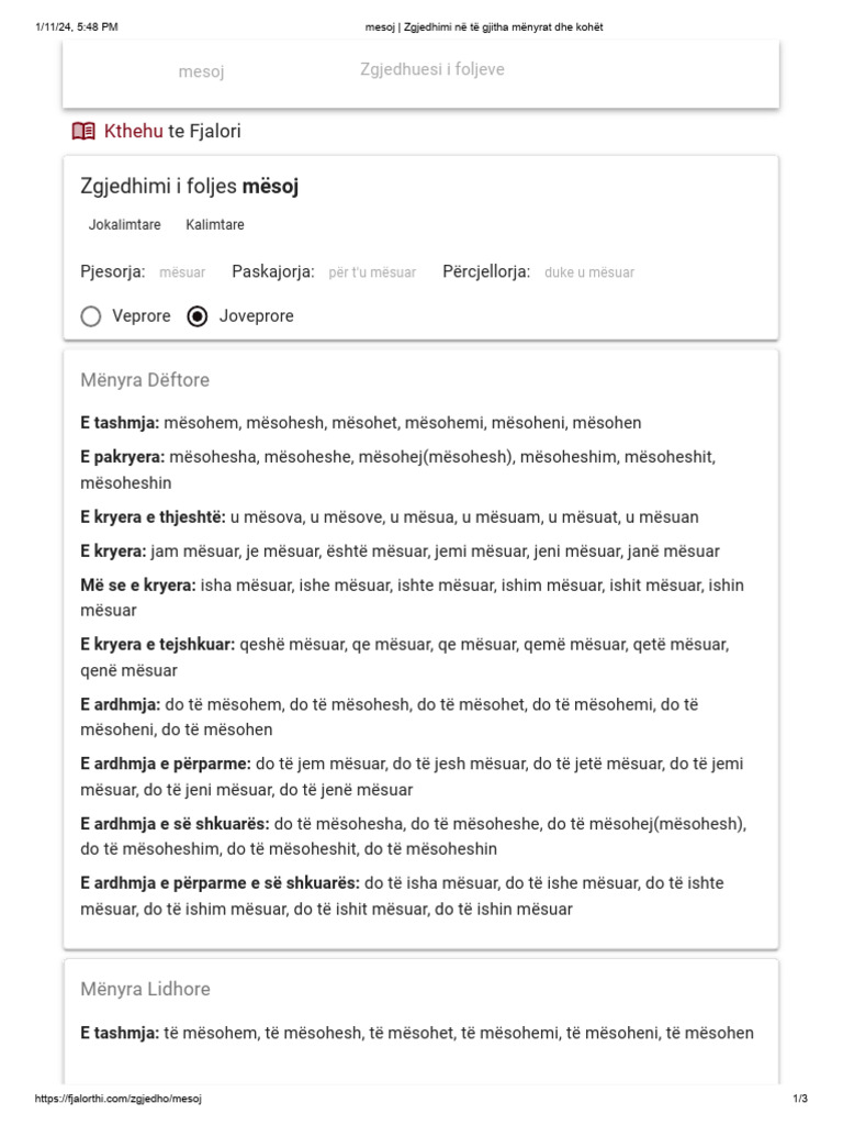 Mesoj - Zgjedhimi Në Të Gjitha Mënyrat Dhe Kohët V | PDF