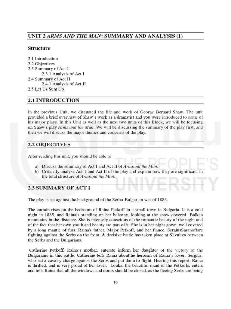 Arms and The Man Notes PDF