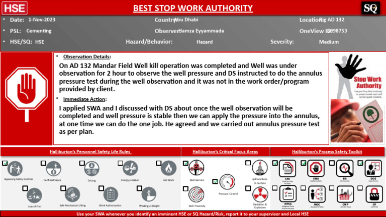 HSE Observation Report: SWA Application | PDF | Working Conditions ...