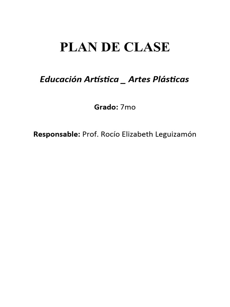 Plan de Clase: Artes Plásticas 7mo-9no | PDF | Educación en artes ...
