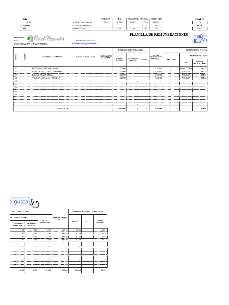 Planilla De Remuneraciones En Excel Asiento Contable 1 Pdf