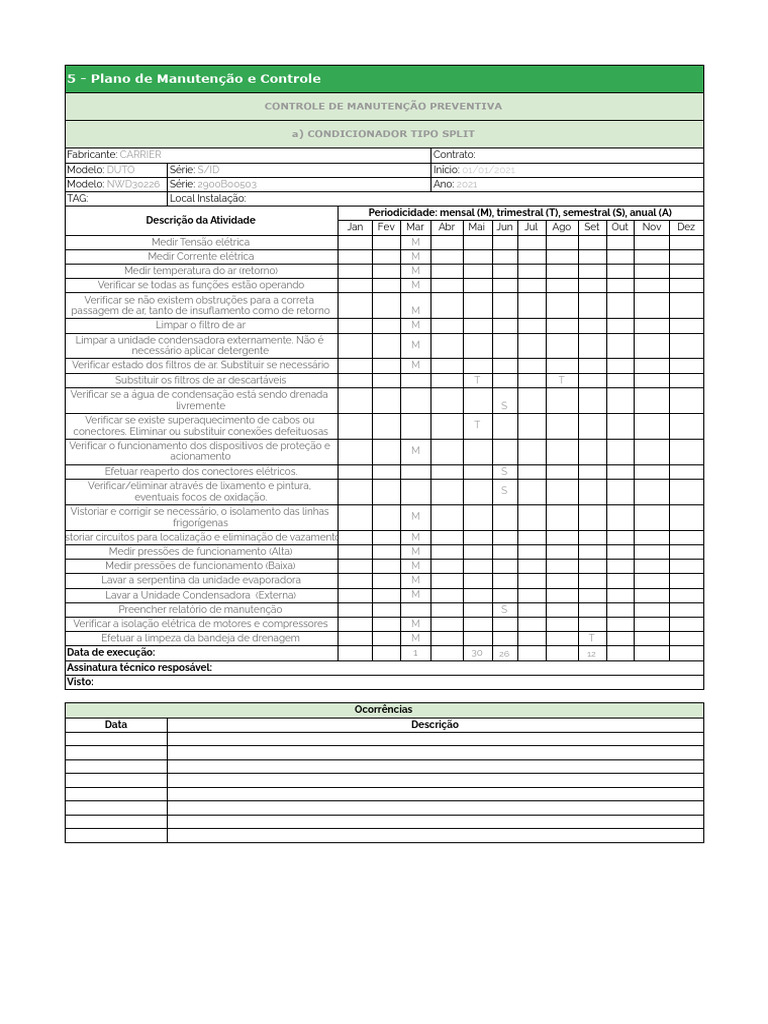 Plano de Manutenção de Ar Condicionado | PDF | Eletricidade ...