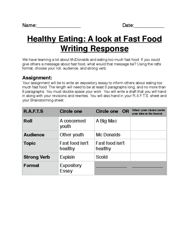 Healthy Eating: A Look at Fast Food Writing Response | PDF | Social ...