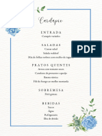 Cardápio Menu de Casamento Aquarela Floral Azul - 20240411 - 103722 - 0000