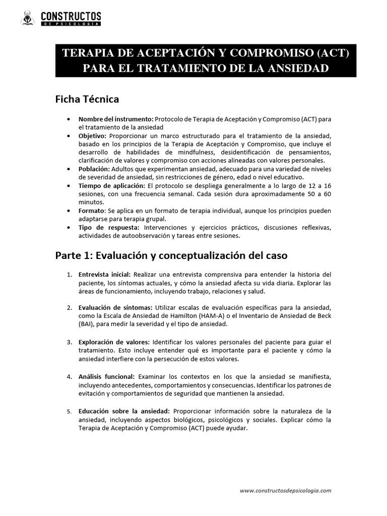 Protocolo ACT para la Ansiedad | PDF | Ansiedad | Pensamiento