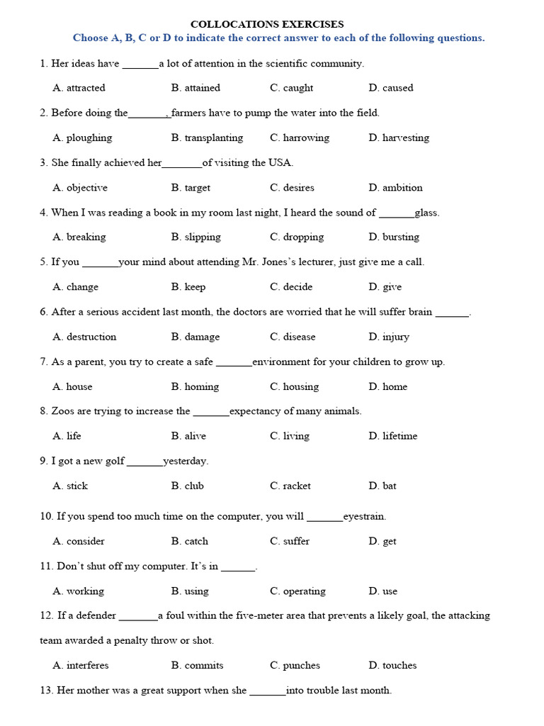 Adverb Adjective Collocations Exercises Pdf