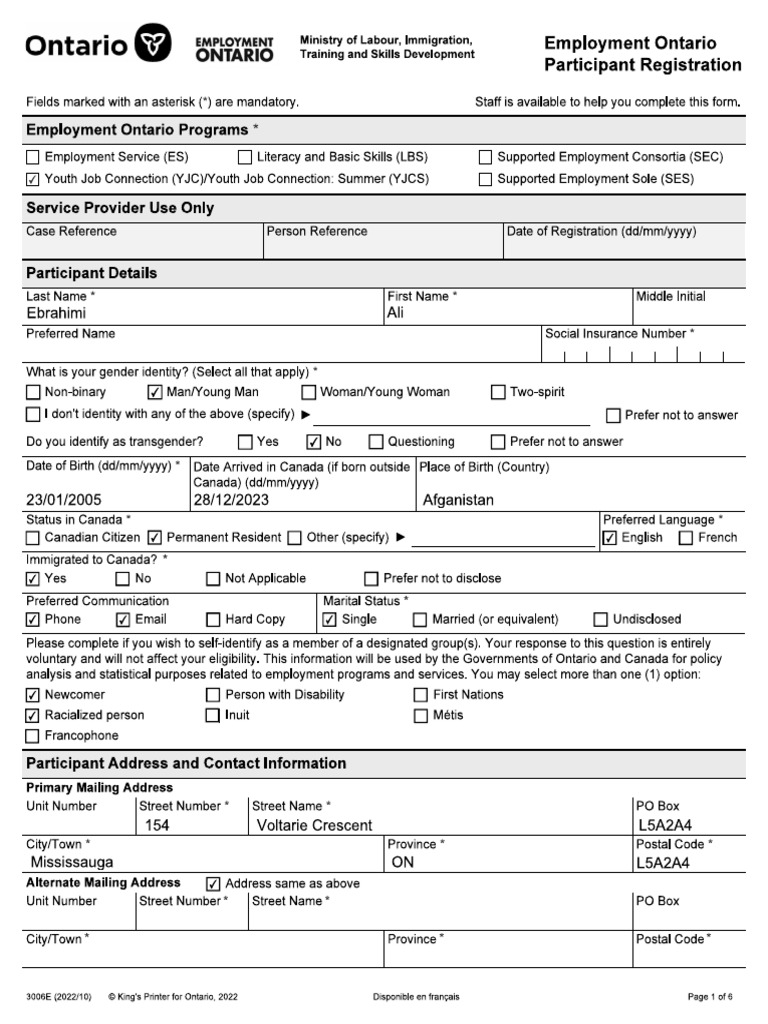 Ali Ebrahimi - YJC Registration Form | PDF