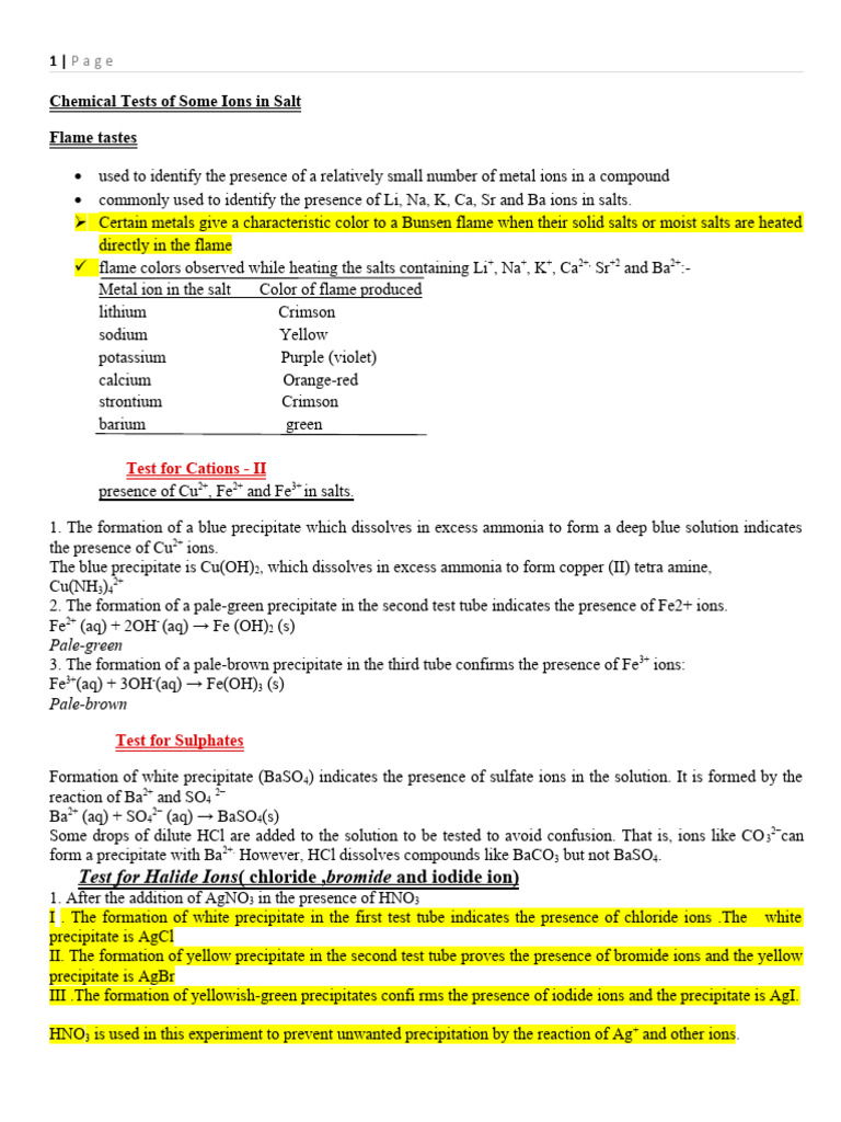 Chemical Tests for Ions in Salts | PDF | Fertilizer | Plant Nutrition