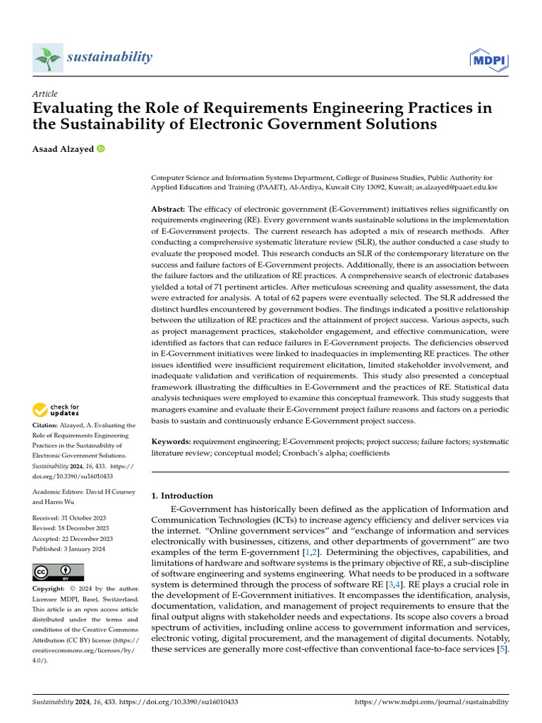 Sustainability 16 00433 | PDF | E Government | Methodology