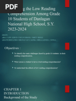 Exploring The Low Reading Comprehension Among Grade 10 Students of Danlagan National High School, S.Y. 2023-2024