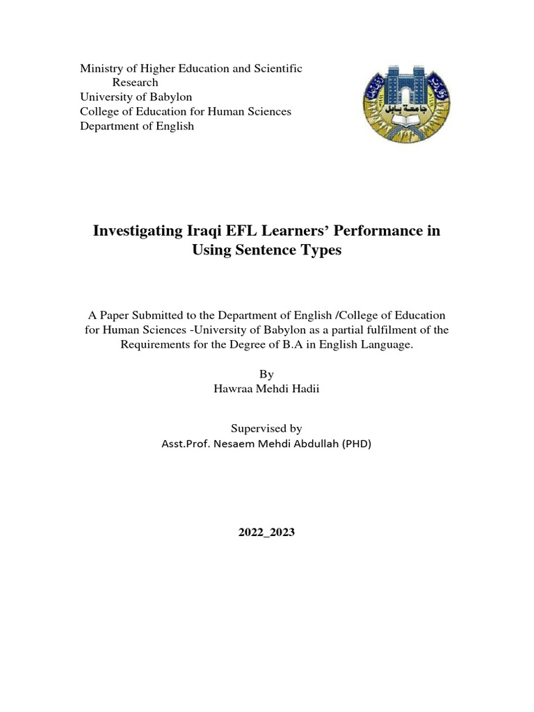 Iraqi EFL Learners and Sentence Types | PDF | Adjective | Subject (Grammar)
