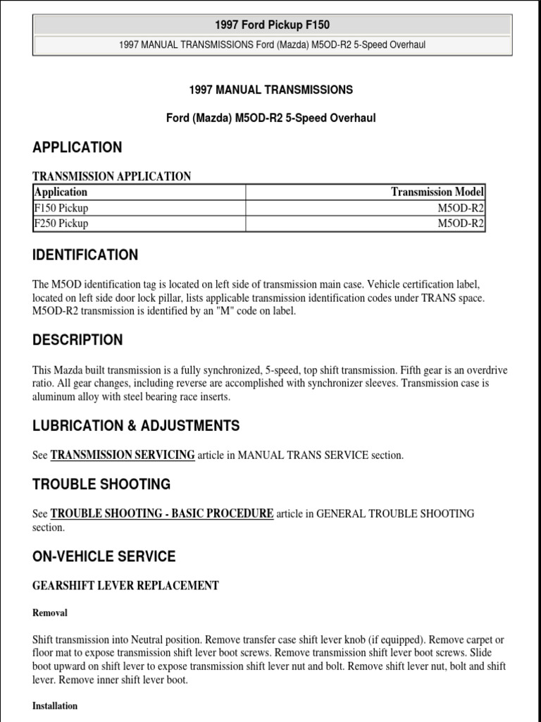 1997 Ford Pickup F Manual Transmissions Ford (Mazda) M5od-R2 5-Speed