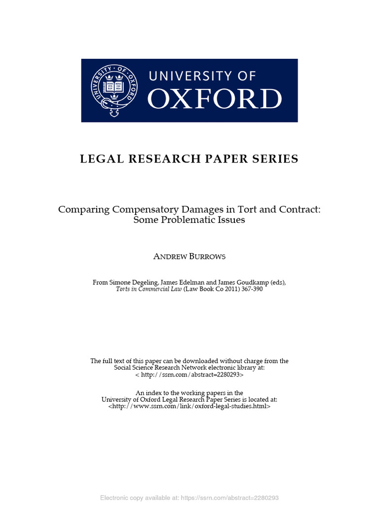 Damages In Tort And Contract Law Pdf Tort Damages