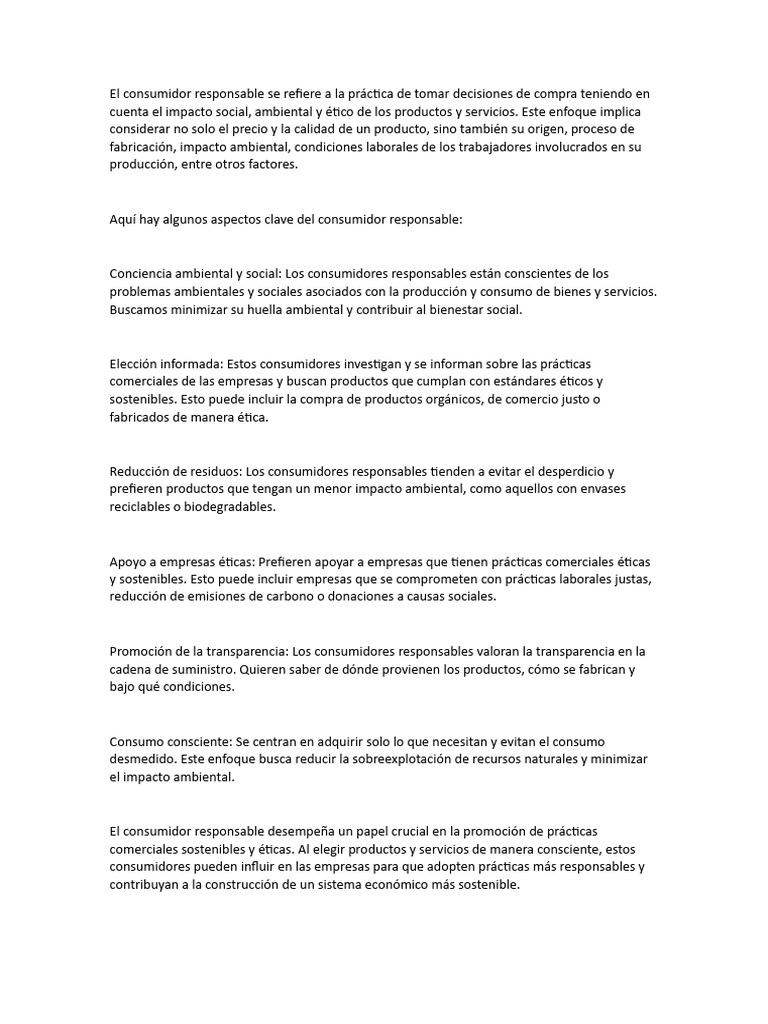 El Consumidor Responsable Se Refiere A La Práctica De Tomar Decisiones