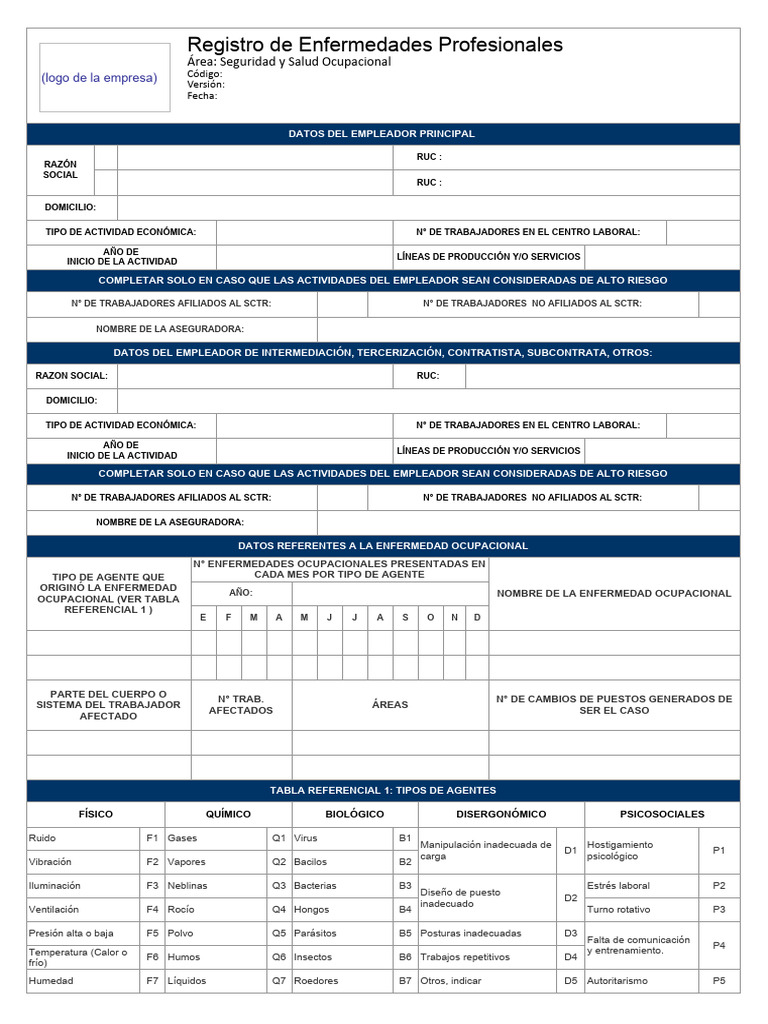 Registro de Enfermedades Ocupacionales | Descargar gratis PDF