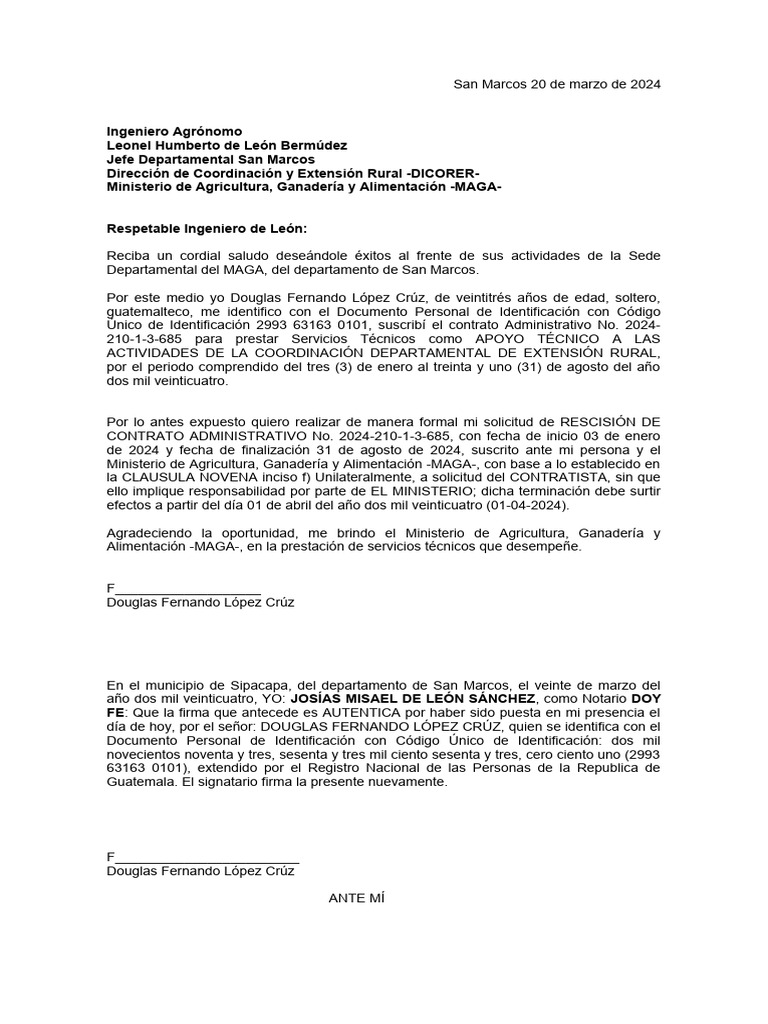 MACHOTE RESCISION DE CONTRATO 029 | PDF