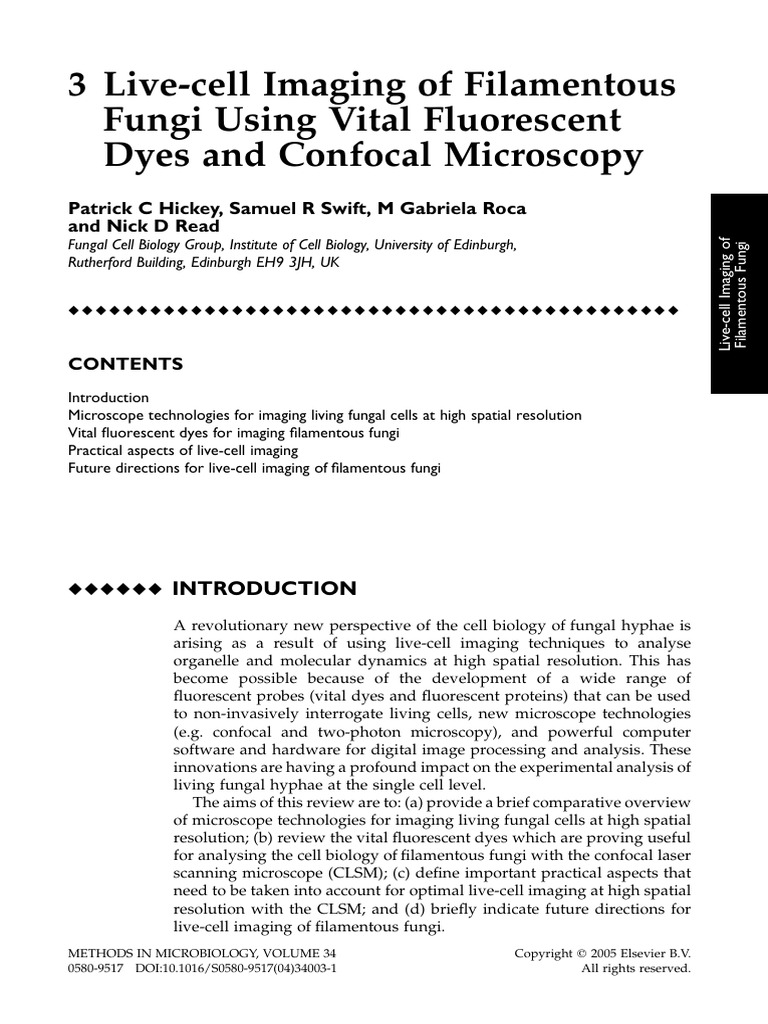 Dye For Live Cell Imaging Fungal Mycelia | PDF | Microscopy | Confocal ...