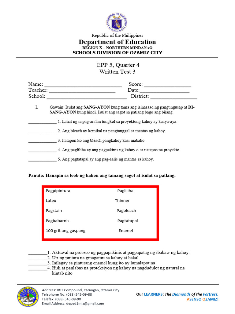 Epp 5 Q4 Written Test 3 Pdf