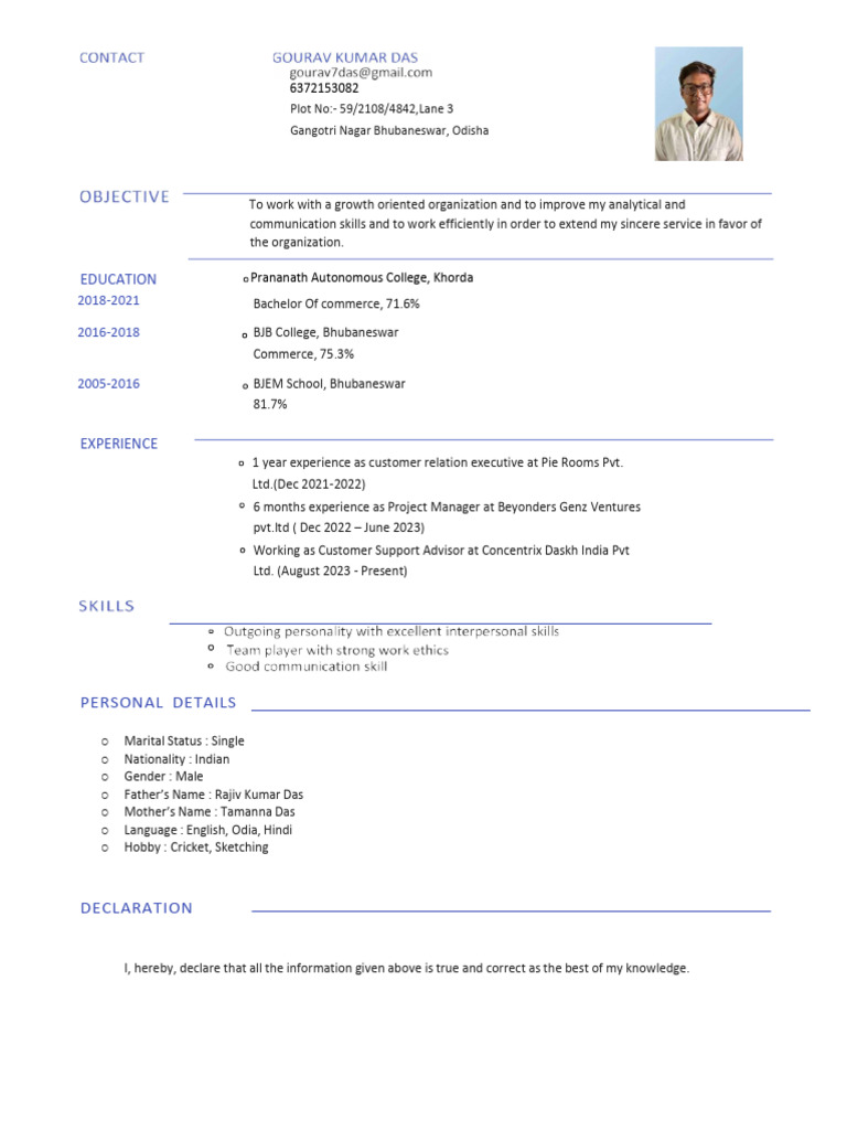 Bhubaneswar Resume: Commerce Graduate | PDF | Career & Growth | Business
