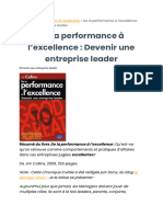 De La Performance À L'excellence - Devenir Une Entreprise Leader