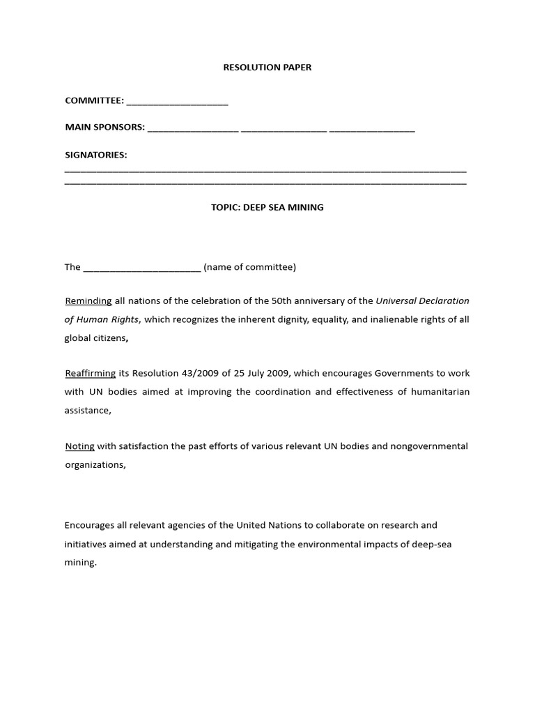 Deep Sea Mining Resolution Paper | PDF | Finance & Money Management ...