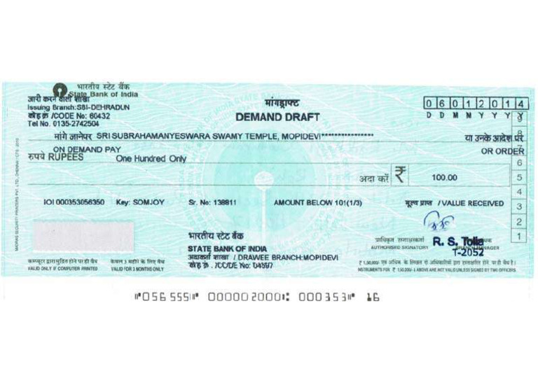Sbi Demand Draft Number