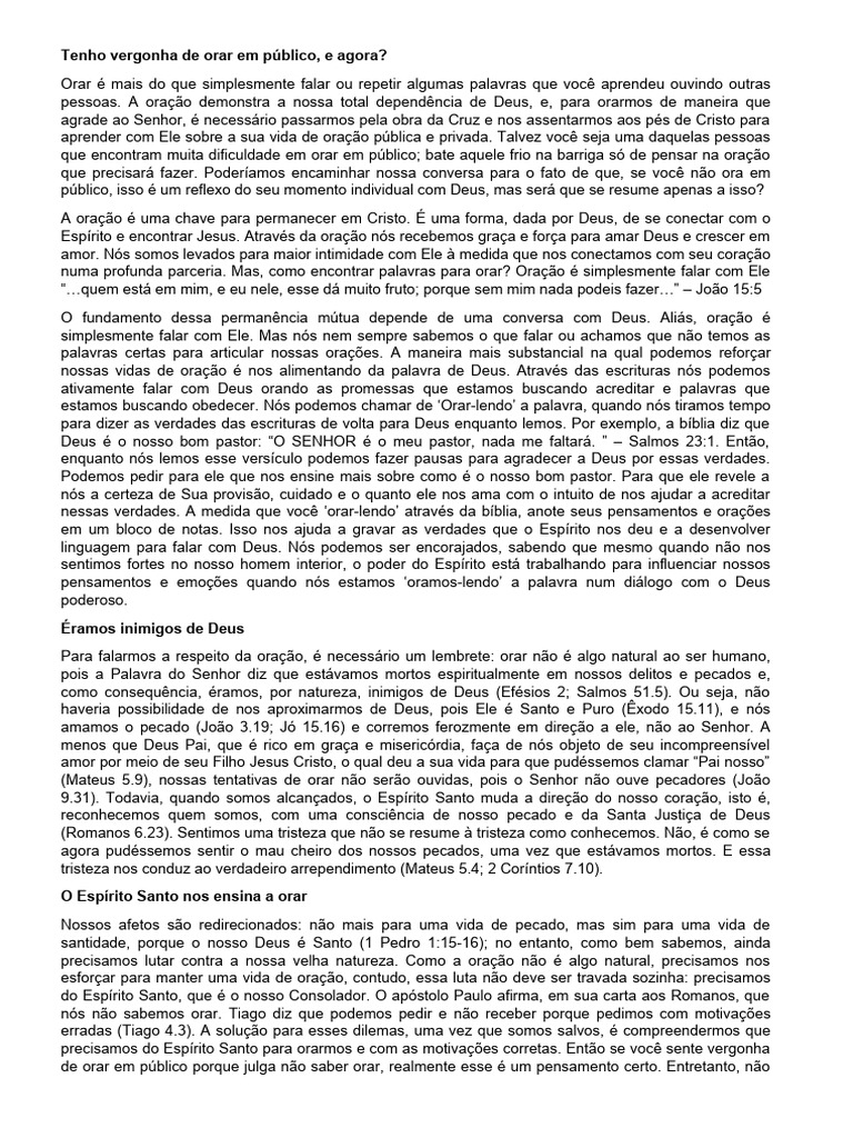 Timidez Na Hora de Orar | PDF | Oração | Jesus