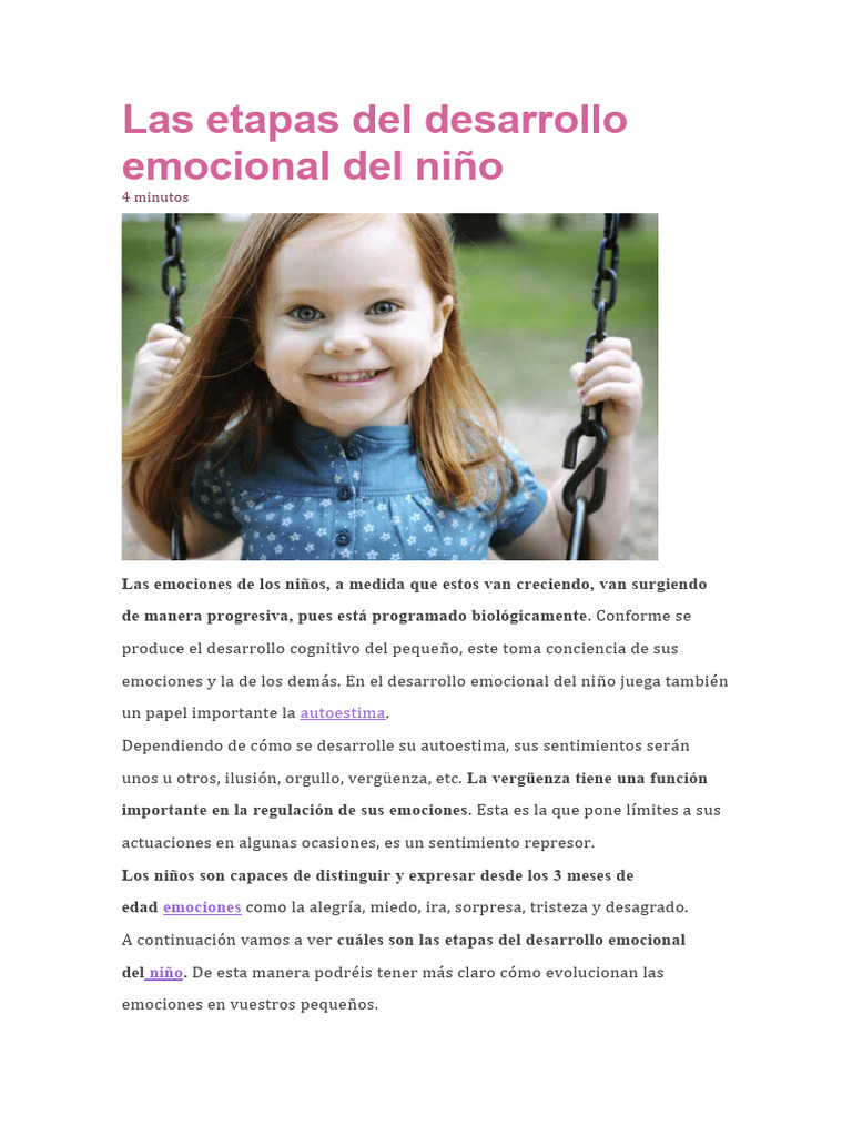 Las etapas del desarrollo emocional del niño | PDF | Las emociones ...