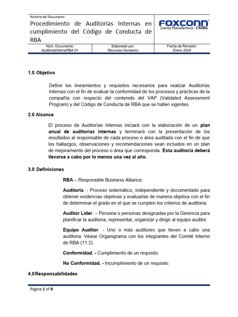 Auditorías Internas según Código RBA | PDF | Auditoría | Contralor