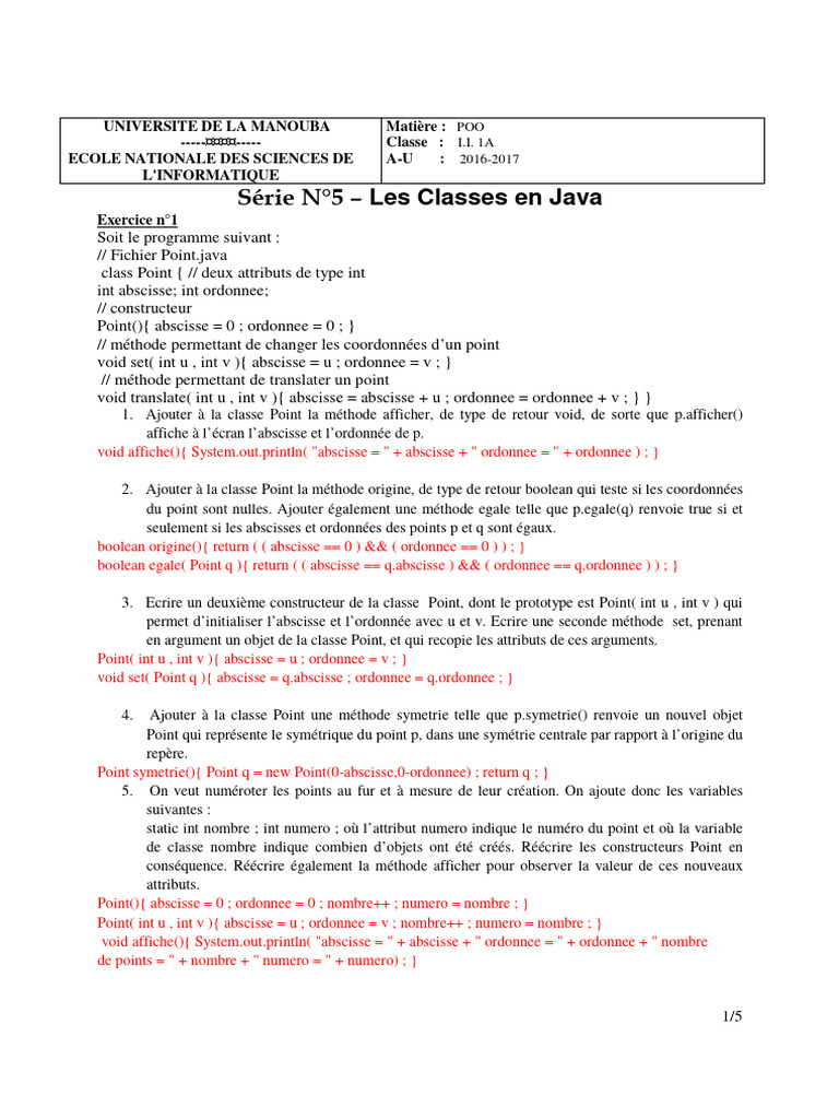 Classes Java : Exemples et Exercices POO | PDF | Polynôme ...