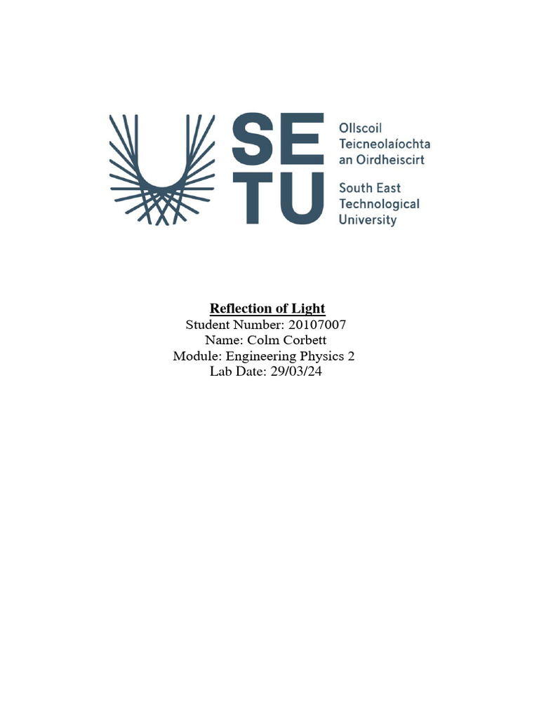 Lab 2 (Reflection of Light) | PDF | Reflection (Physics) | Mirror