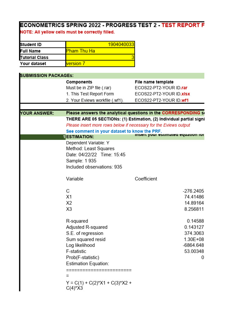 Econometrics Test Report Form 2022 | PDF | Coefficient Of Determination ...