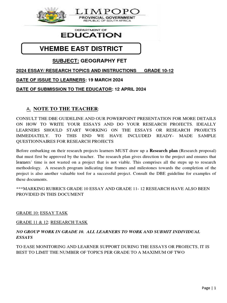 Grade 10 Geography Research Topics 2024 | PDF | Methodology | Information
