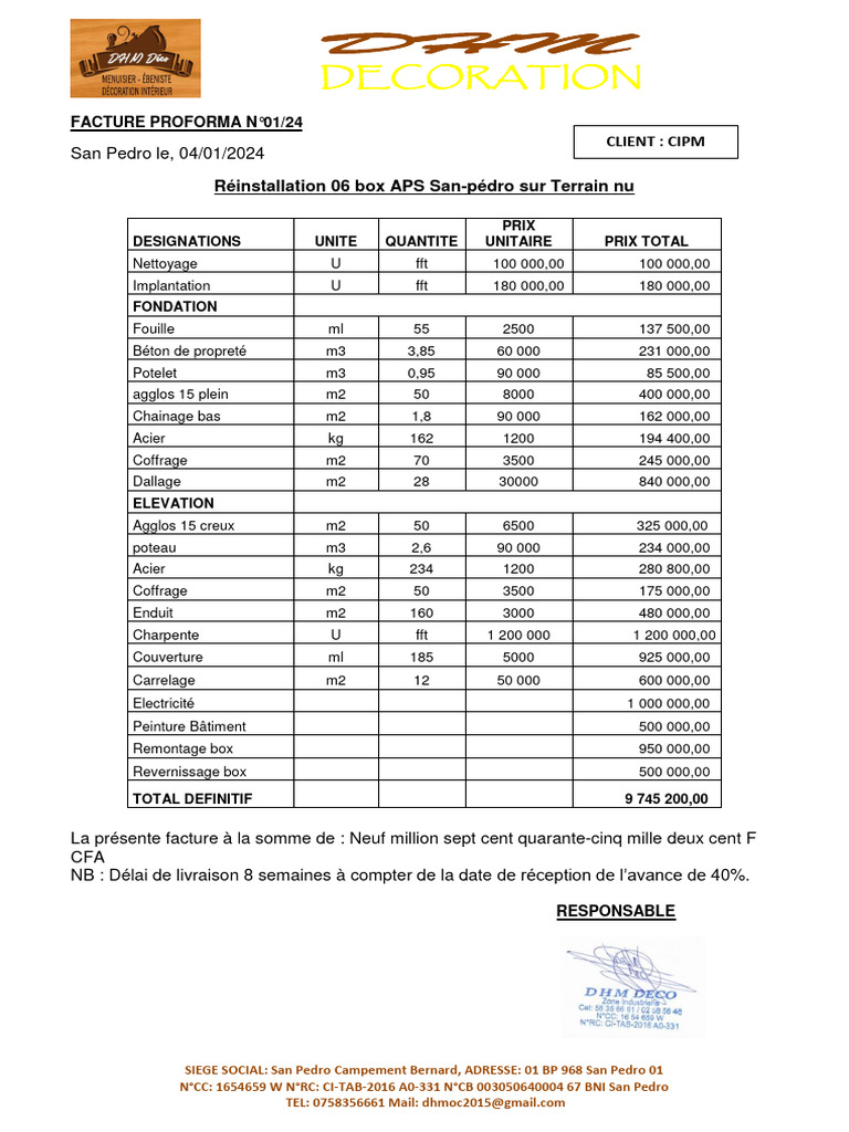 Facture Proforma Box San Pedro | PDF | Génie du bâtiment | Éléments ...
