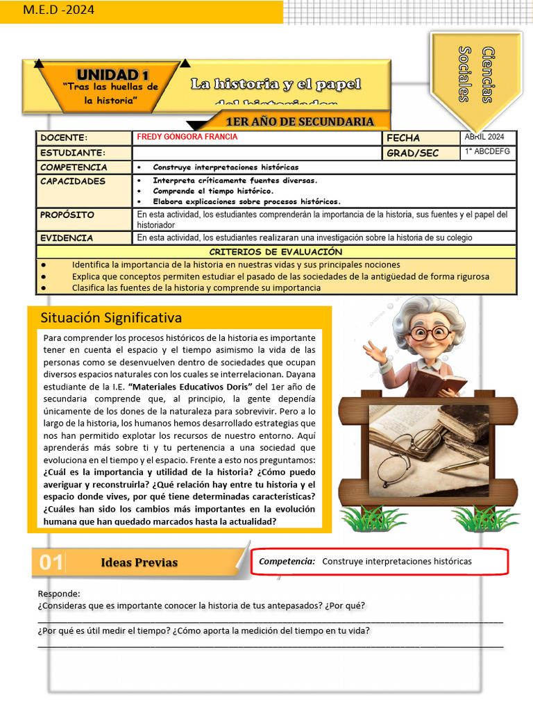 Ficha de Actividad CCSS 1° - Semana 1 | PDF | Sociedad | Historiador
