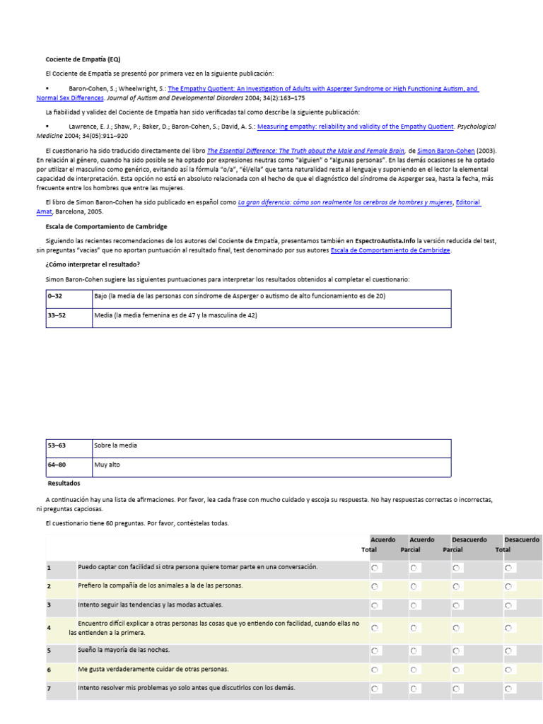 test de asperger adulto PDF Ciencias del comportamiento