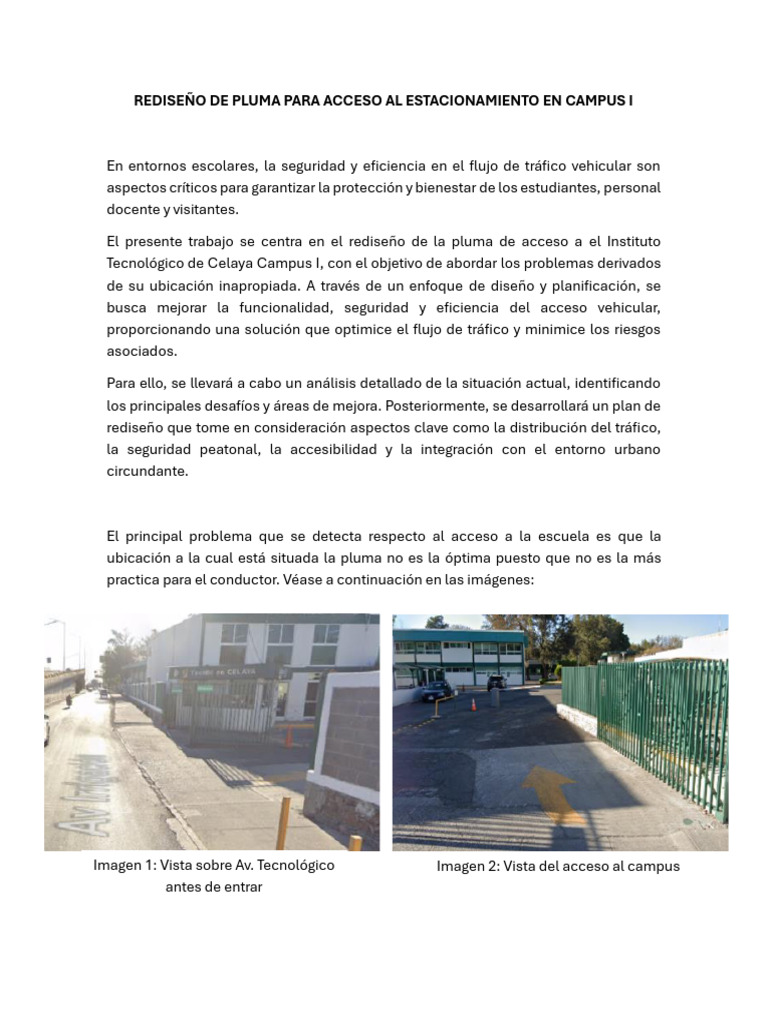 Rediseño de Pluma para Acceso Al Estacionamiento en Campus I | PDF