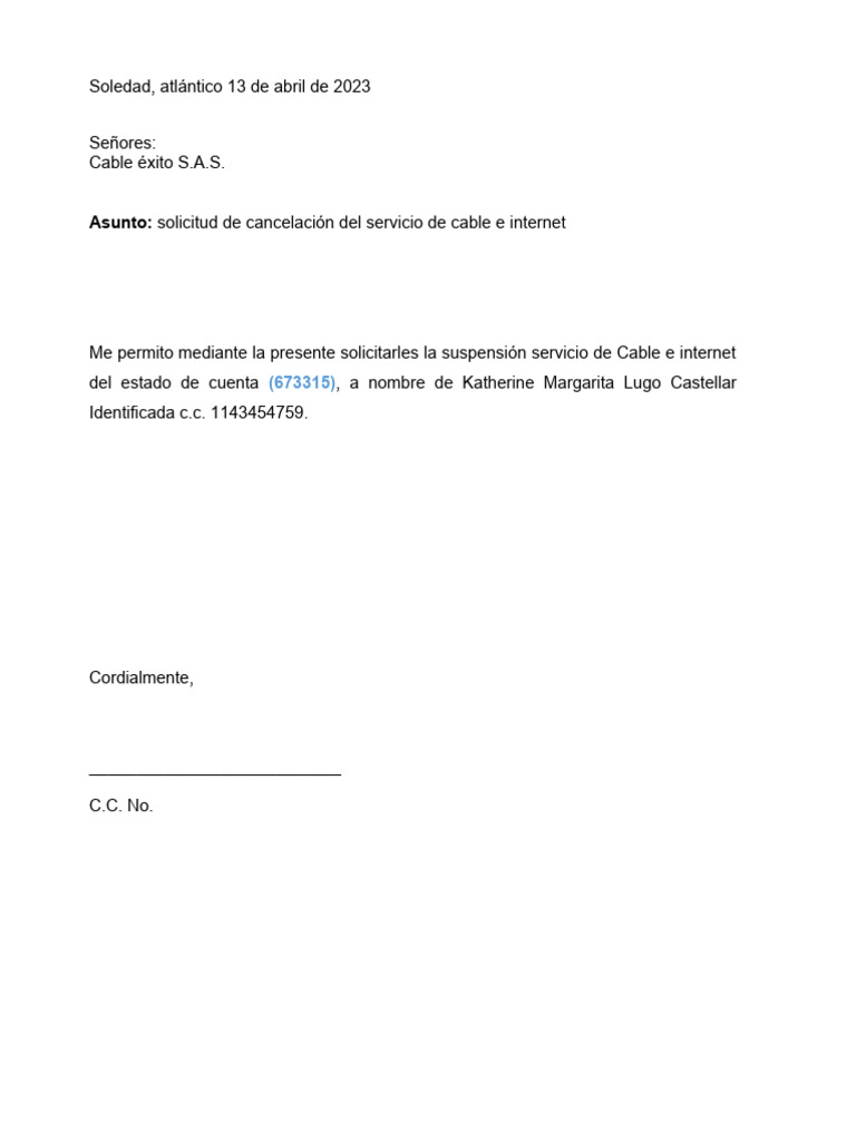 Solicitud de Cancelación de Servicio Cable | PDF | Hogar, jardinería y
