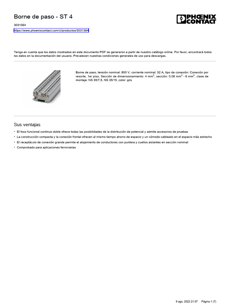 Phoenix Contact 3031364 Es | PDF | Aislador (Electricidad) | Electricidad