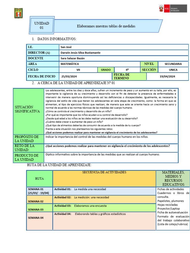 4º Unidad 1 Mat - 2024 | PDF | Aprendizaje | Investigación cuantitativa