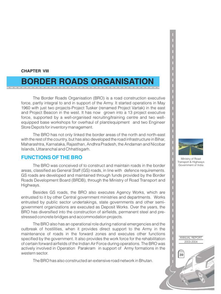 Border Roads Organisation: Functions of The Bro | PDF | Road Transport ...