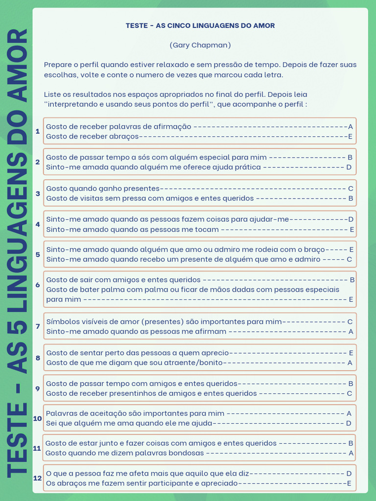 Teste As 5 Linguagens Do Amor | PDF | Amor | Sentimento