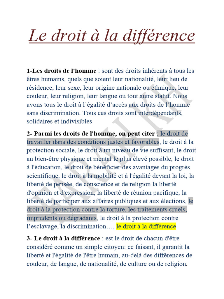 Droit à la différence et tolérance | PDF | Droits de l'homme | Liberté