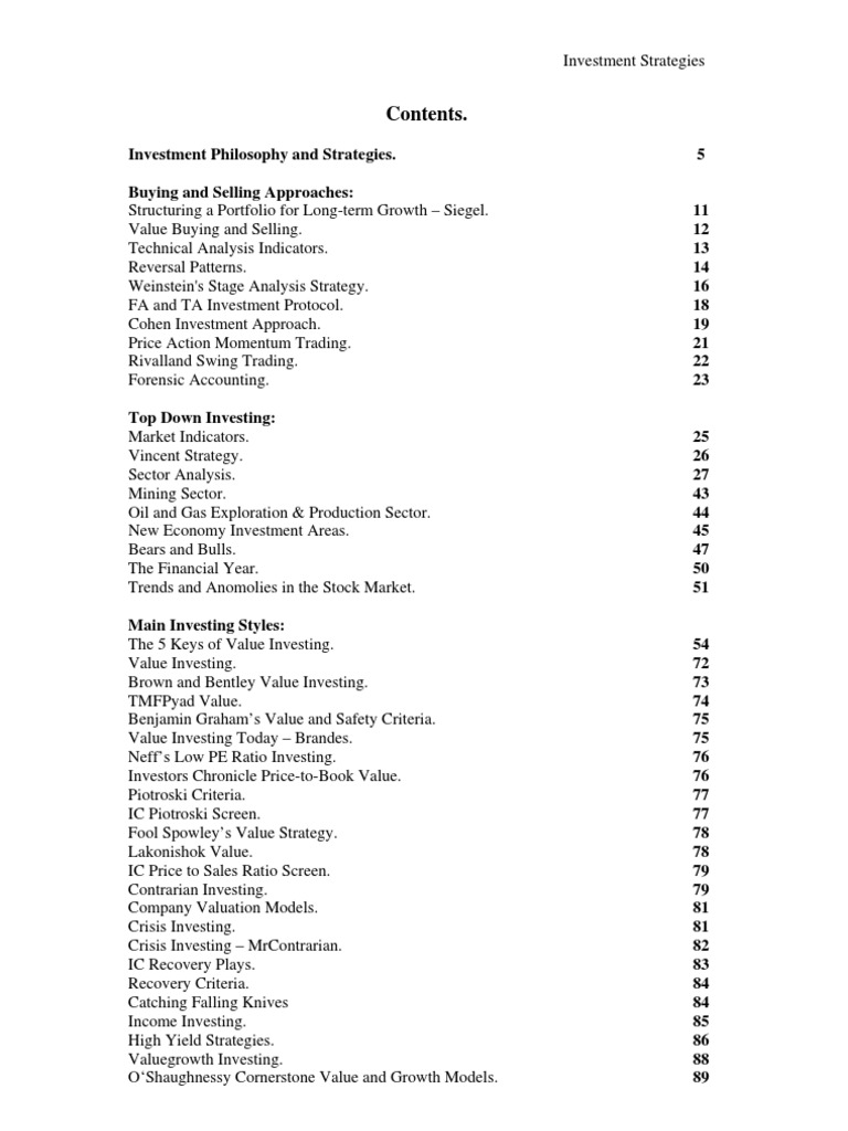 Investment Strategies | PDF | Market Trend | Value Investing