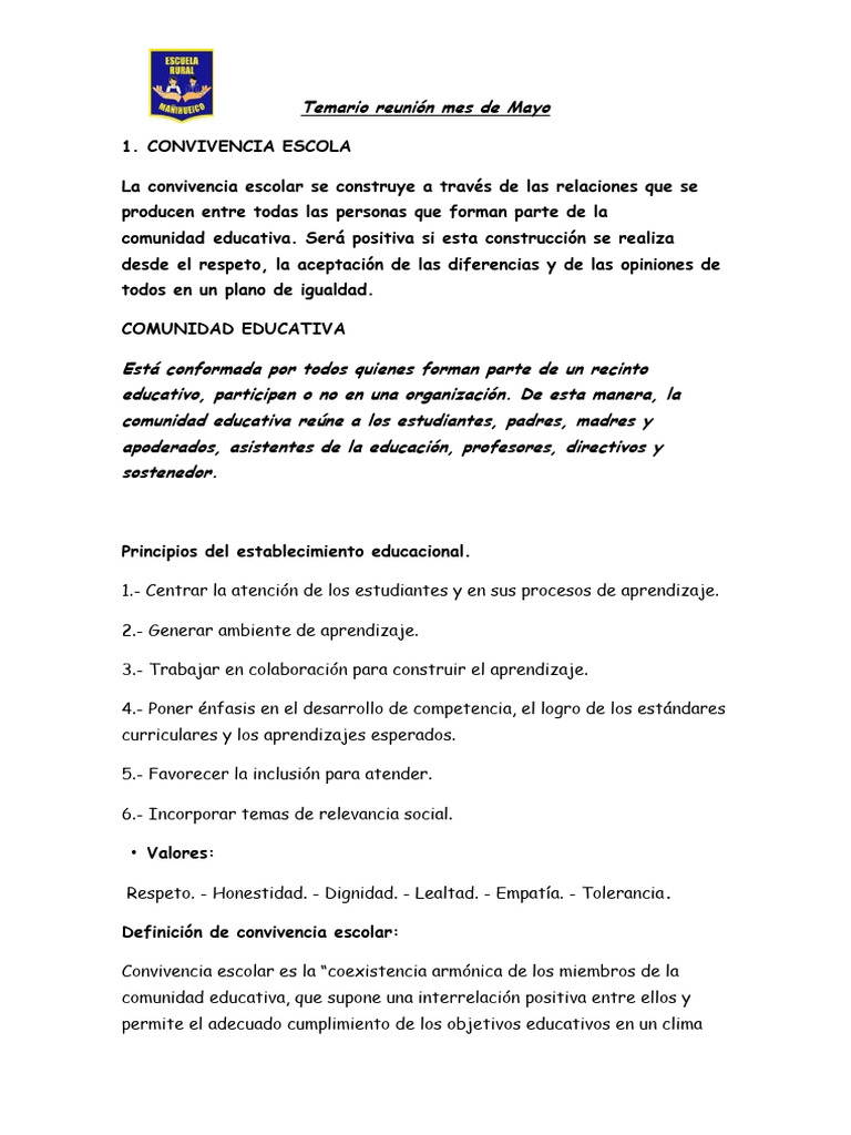 Temario Reunión Mes de Mayo | PDF | Aprendizaje | Plan de estudios