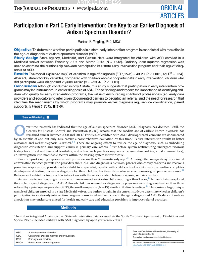 Participation In Part C Early Intervention One Key To An Earlier