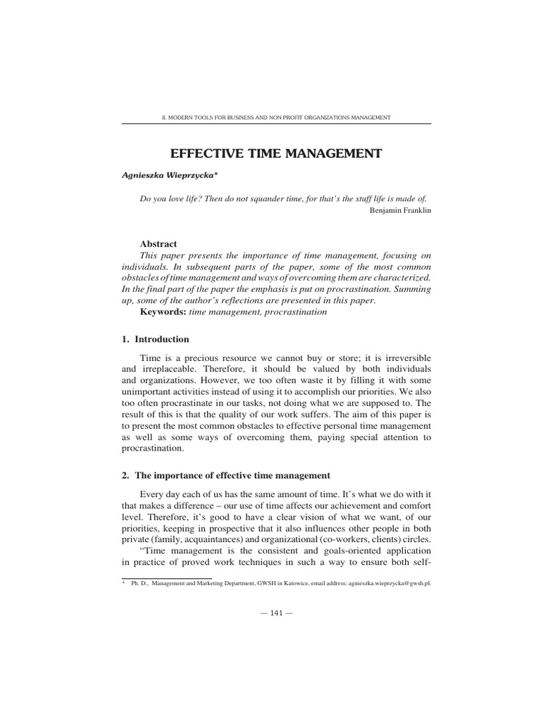 Write Down Four Effective Time Management Step With Suitable Figure